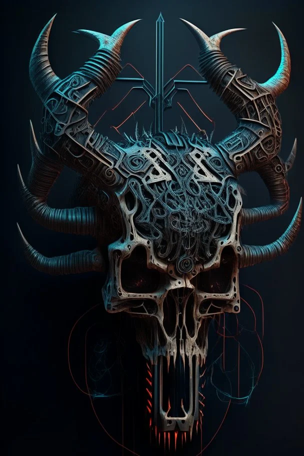 a devil's skull with circuitry for horns