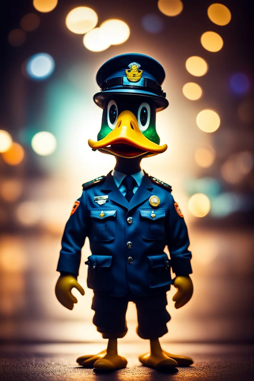 doping a duck policeman, bokeh, downlight, prize winning, depth of field, in the style of ivo caprino, backlight, aura