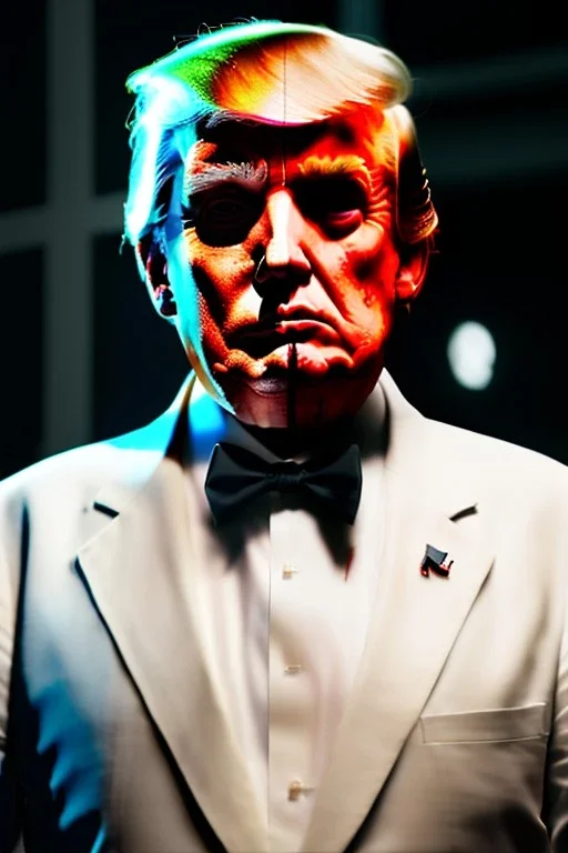 Ultra realistic image, Donald trump zombie, zombie performance, suit, skull, blood, torn arm, night, walking twisted, waist up view, thriller style, dark ambient, highly detailed, White House background, concept art, unreal engine 5, ray tracing, RTX, ultra detail, volumetric lighting, high definition, high resolution.