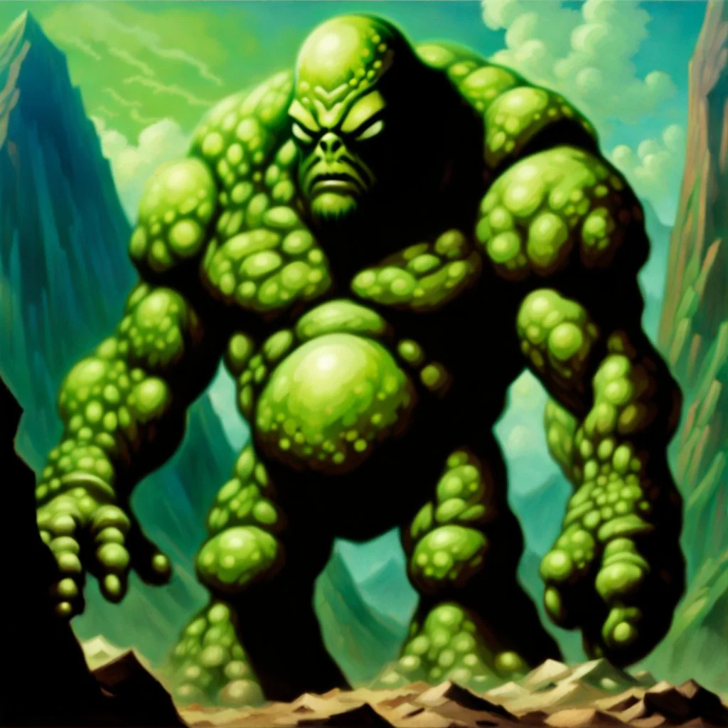 90's fantasy tcg art of an alien rock golem