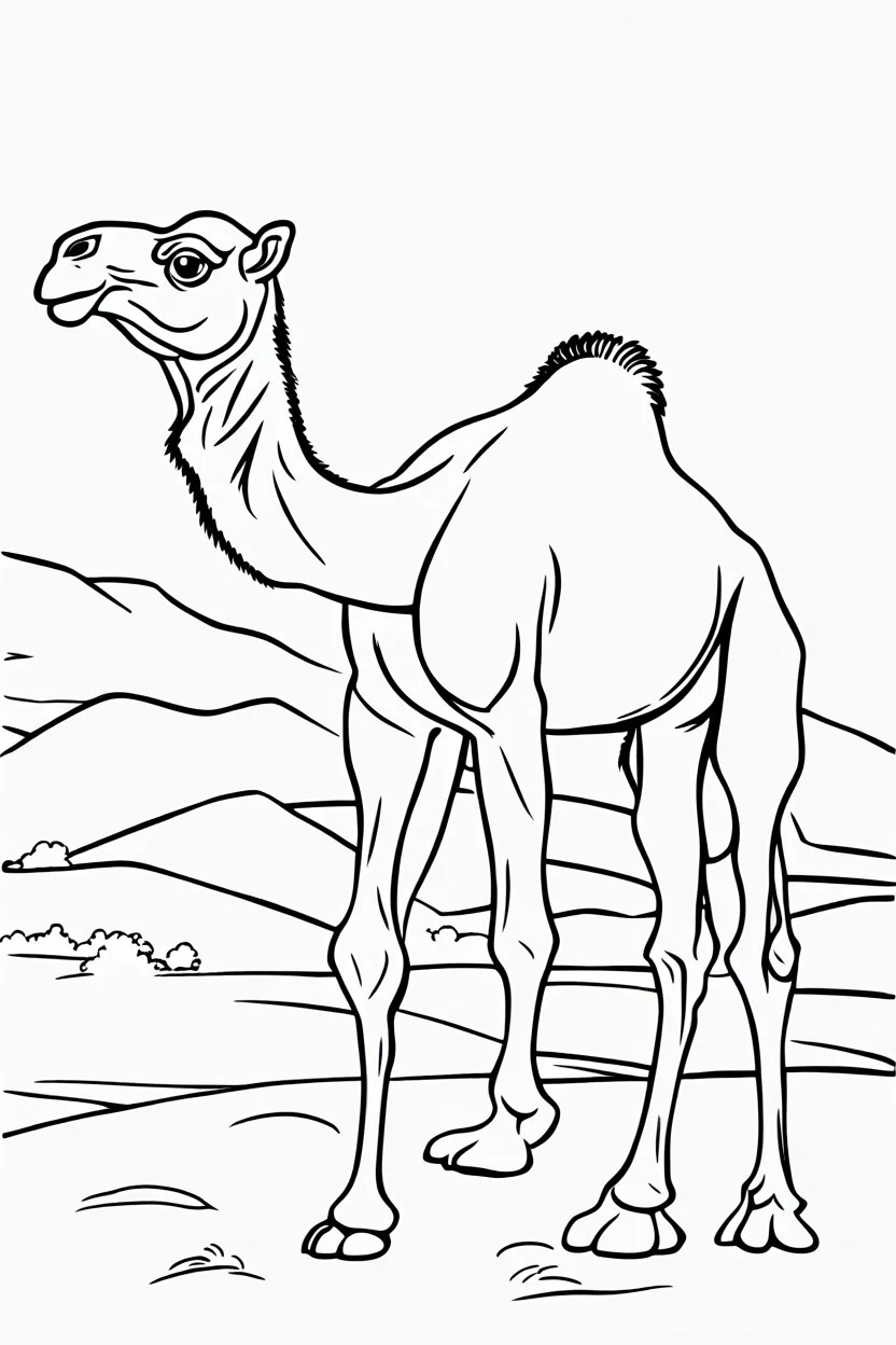 coloring page for kids, CAMEL, thick outline, low details, no shading, no color