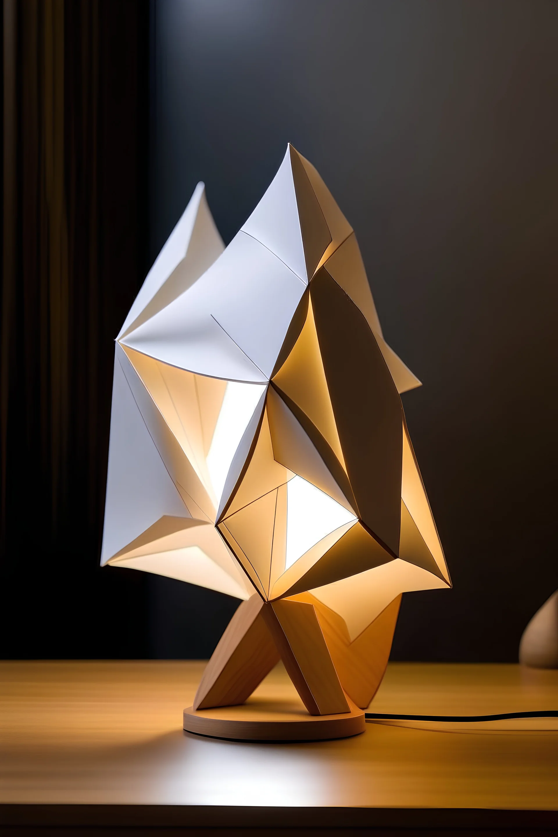 table lamp with paper shade inspired by origami shape