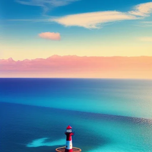 fullbody Drawing of 'beutiful beach, clouds, lighthouse,sunny day',intricate detail,andrea bonelli,Kilian Eng,Ohrai,evan lee,Aleksandr Sidelnikov,KyuYong Eom,three quarters frontal aerial view,toned colors,16k