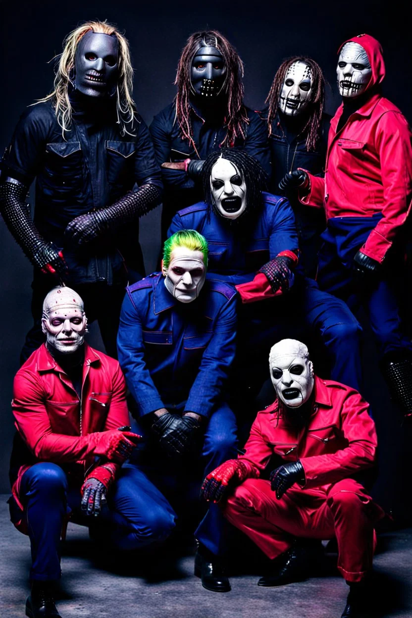 The cast of rainbow dressed as members of Slipknot