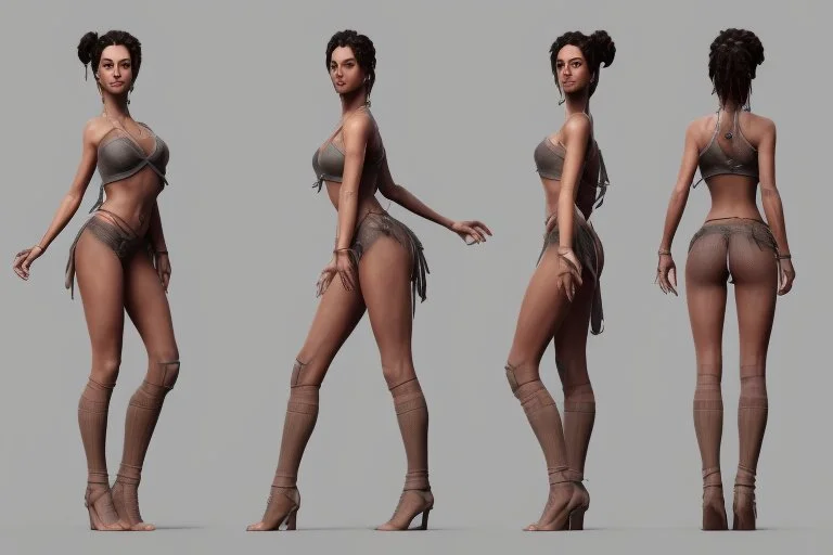 Female stylized character sheet for 3d modeling full normal anatomy correct proportion Full front view side view and back anatomy .art station 8k fair skin