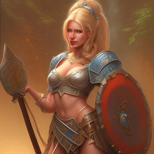 female barbarian, bokeh, castle fortress, by thomas kinkade mark keathley terry redlin