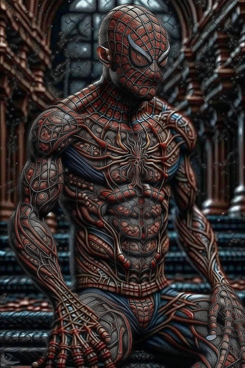 Fhoto full body, reality, Raw, spiderman as man people indonesia, digital art, intricate details, powerful composition, captivating, trending on art station, sharp focus, studio photo, intricate details, highly detailed, by addie_digi