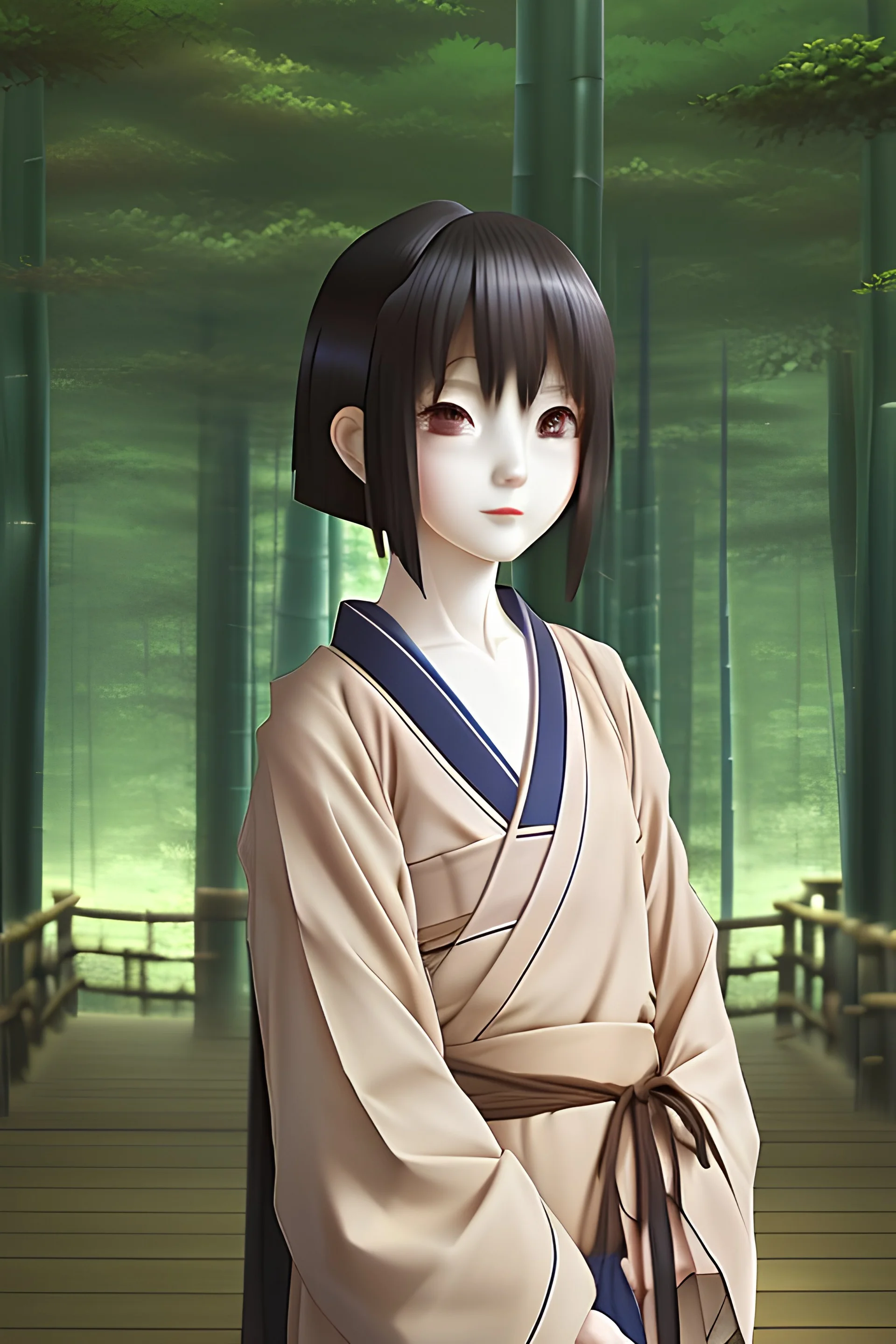 JAPANESE ART WORKS 2D, masterpiece),best quality,good anatomy, shuimobysim,(1 girl:1), (upper body),(smile),short hair,(hanfu),(ecchi0.5), (trees:0.5), (flowers:0.6) ,(wooden house:0.2),(bamboo forest:0.2),(creek:0.2),(river:0.2), <lora:Moxin_10:0.5>, <lora:Moxin_Shukezouma11:0.8> BY BONIAN,ZHENBANQIAO,