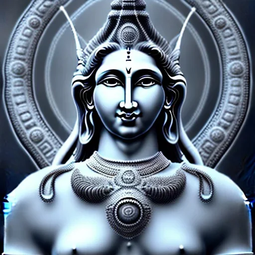 Lord Shiva, meditation, third eye, space, dark, universe, fourth dimension, fractal, realistic, 8k, high quality, extreme detail, symmetrical,