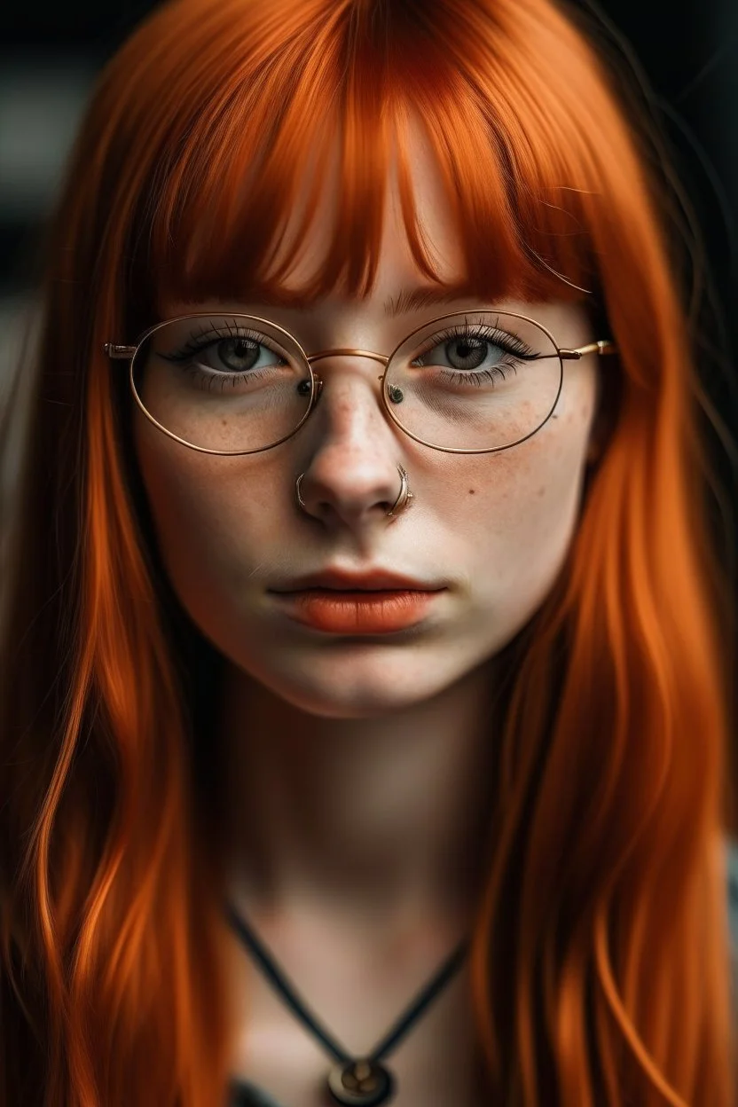 girl with ginger hair in a fringe with glasses and a septum piercing