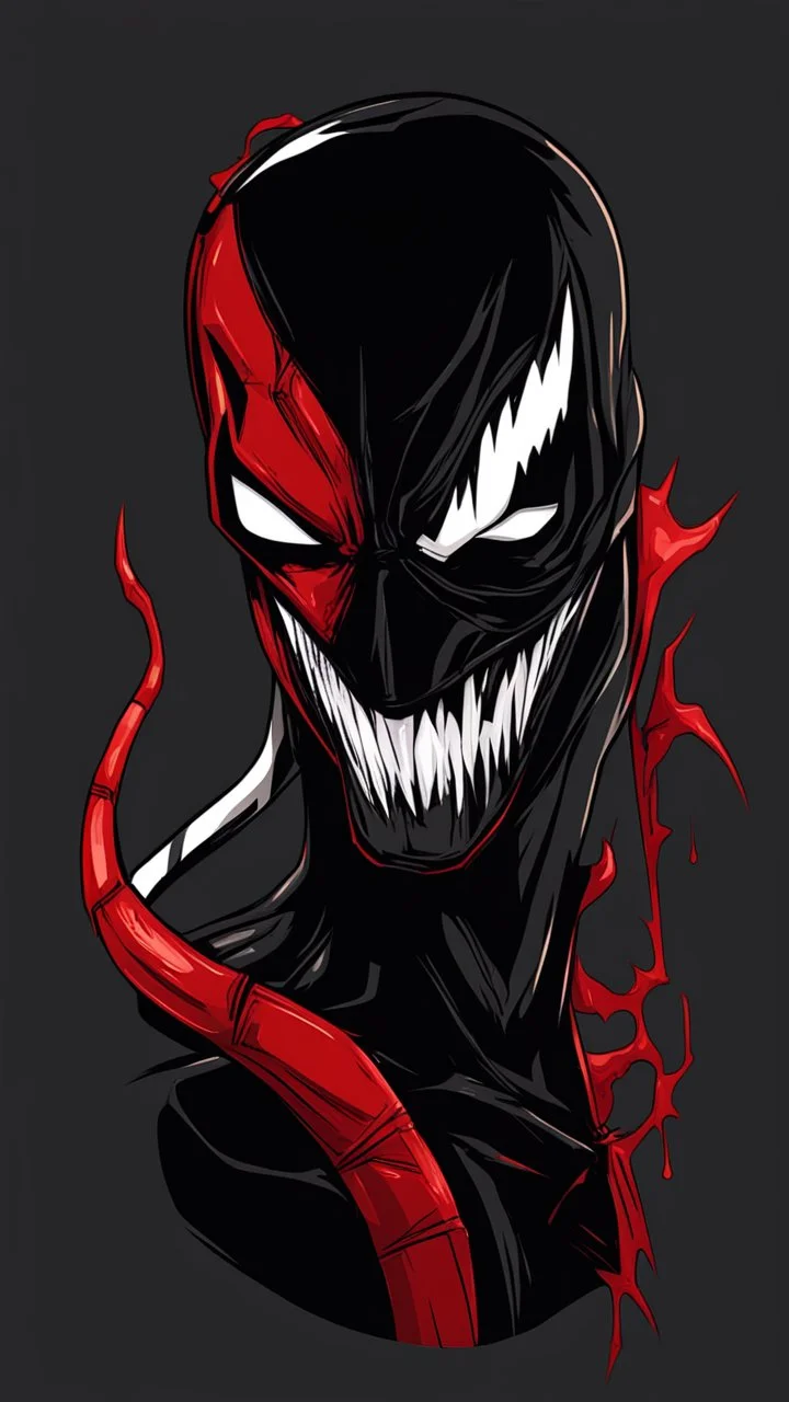 vector art, venom deadpool hybrid, illustration, black background, Vectorstock, flat