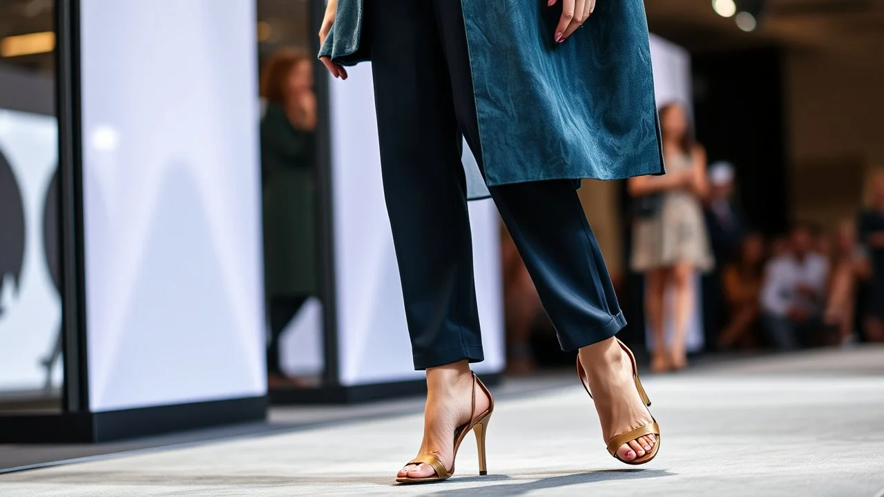 lady in fashion clothing with nice high heels in a modern fashion show