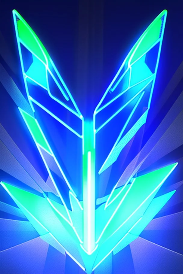 neon blue, flying parts of armor in form of triangles, cyber armor, geometric patterns on armor, male, orbiting triangle