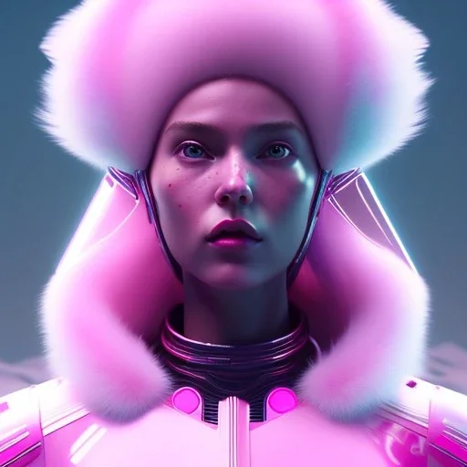 woman, rounded face, pink, round helmet, decorative color feathers, retro futuristic, latex coat, soft color, highly detailed, art stations, concept art, smooth, unreal engine 5, god rays, ray tracing, RTX, lumen lighting, ultra detail, volumetric lighting, 3d, finely drawn, high definition, high resolution.