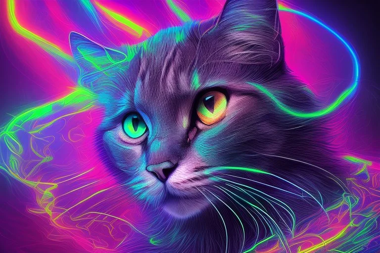 Black light art, neon cat