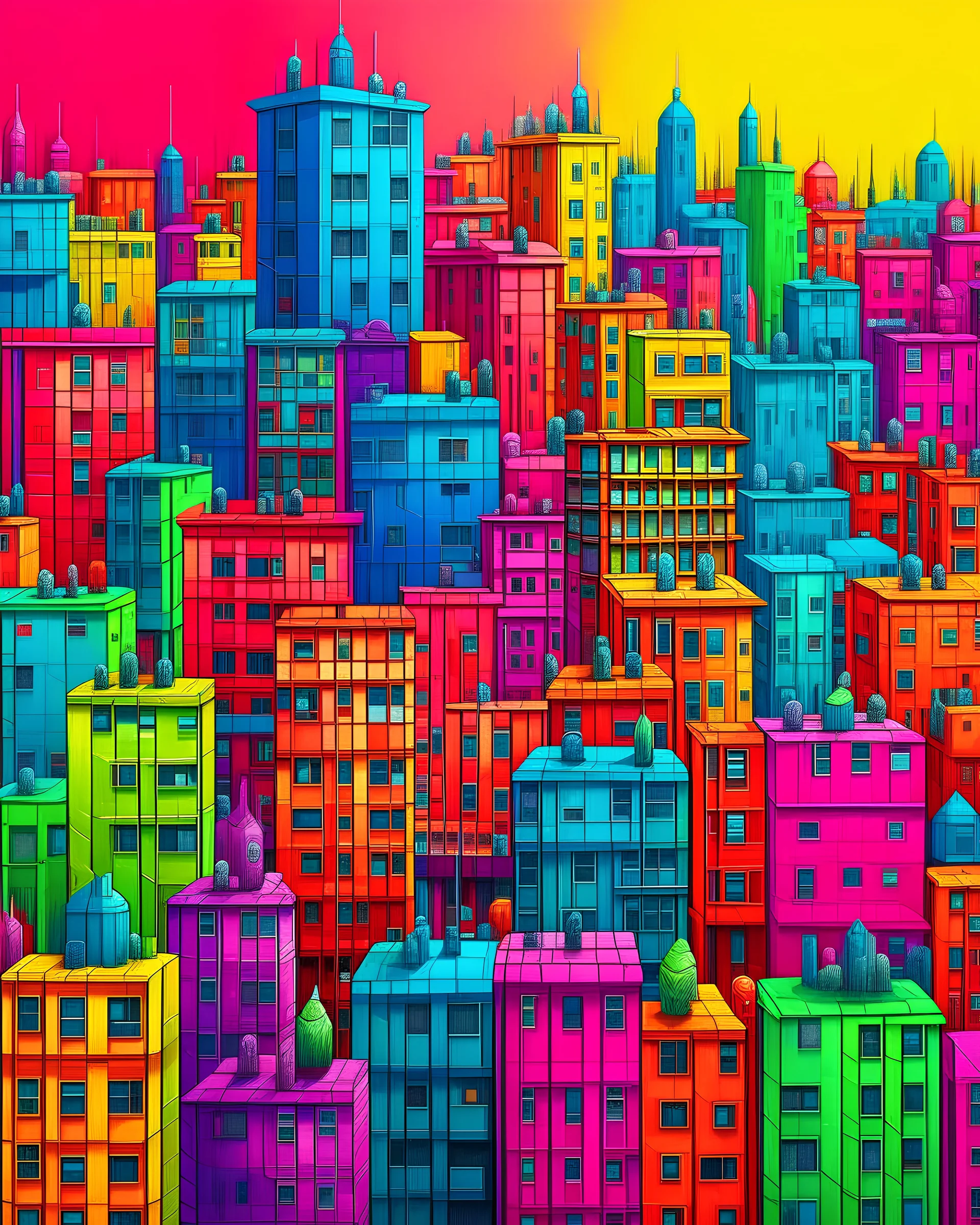 squarish of a colorful city