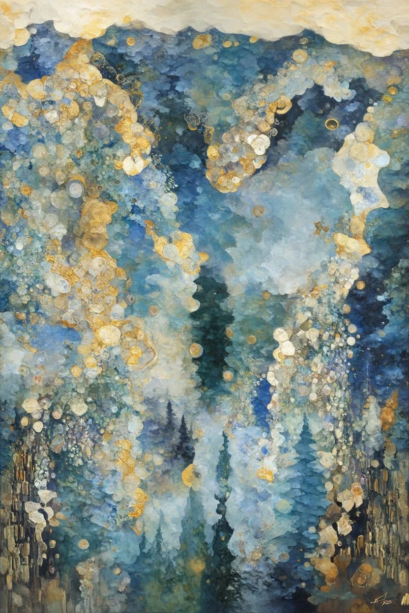 Psychedelic Mandelbrot; Surrealistic painting inspired by Klimt and Hundertwasser; Golden Hour; Exquisitely Detailed