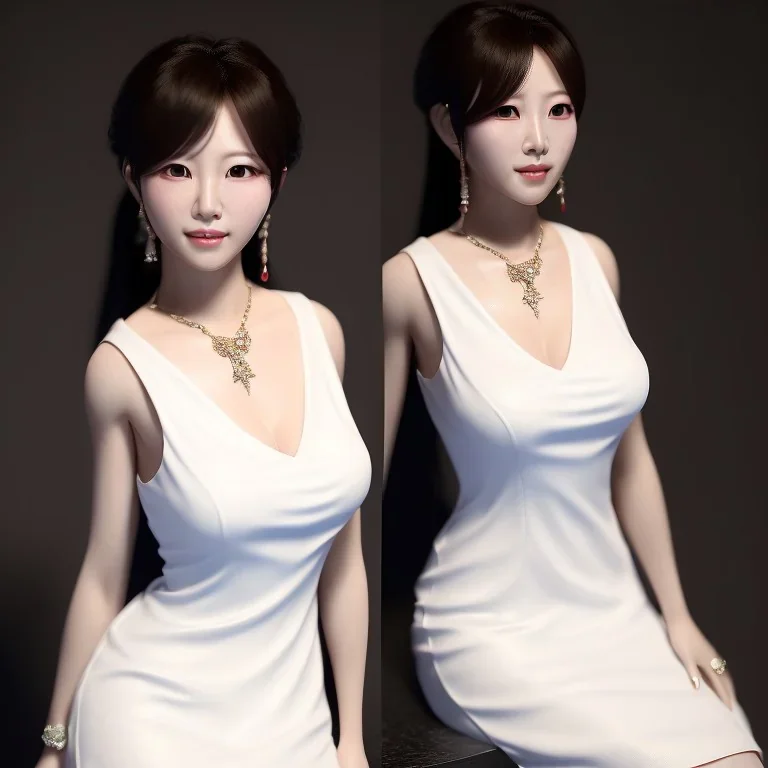 portrait woman hitomi tanaka, white dress, highly realistic, 8