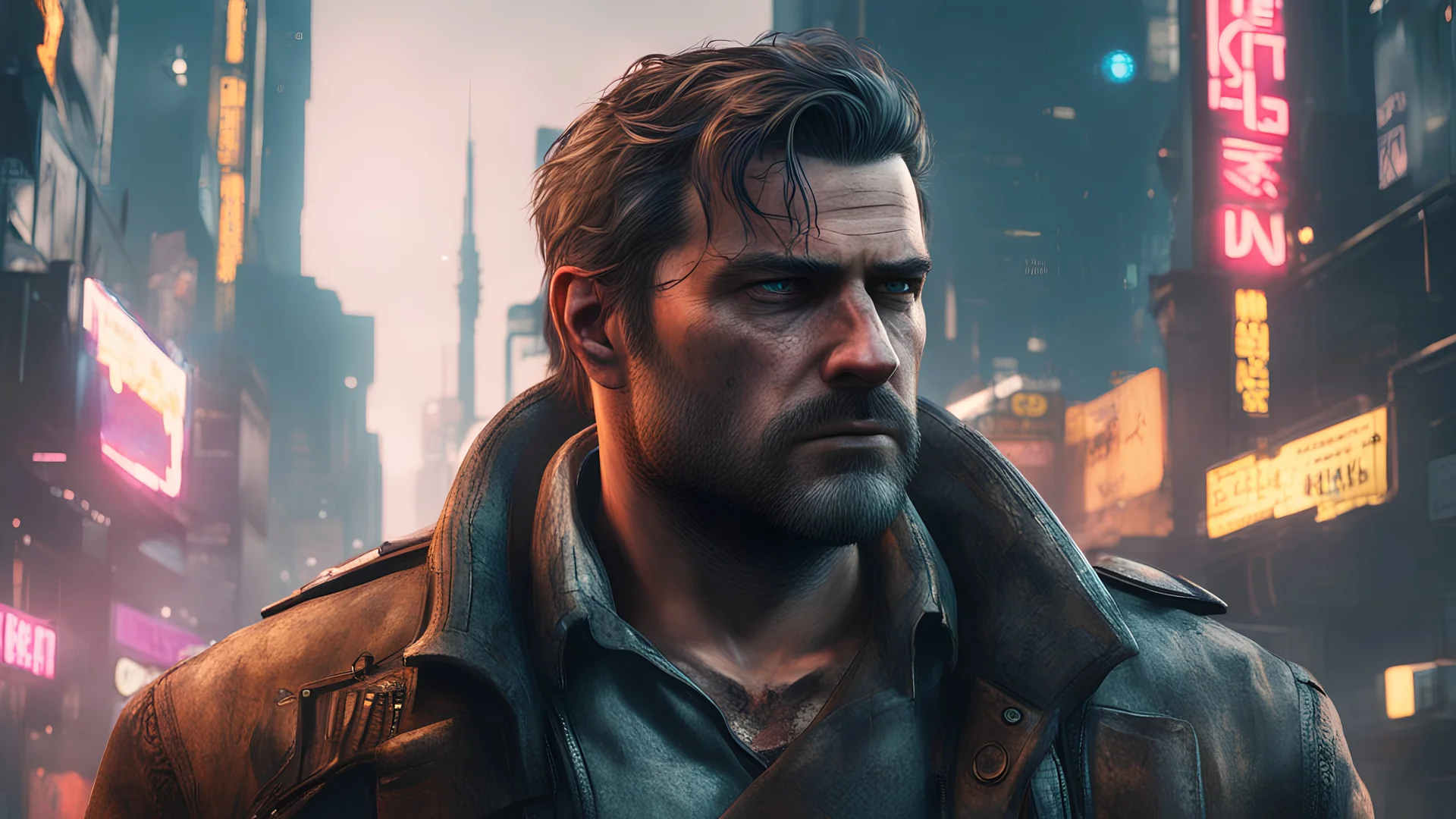 Arthur Morgan in cyberpunk city