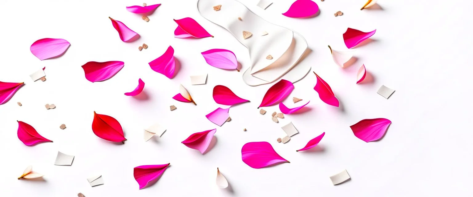 photo of a white background image with rose petals and glitter stars