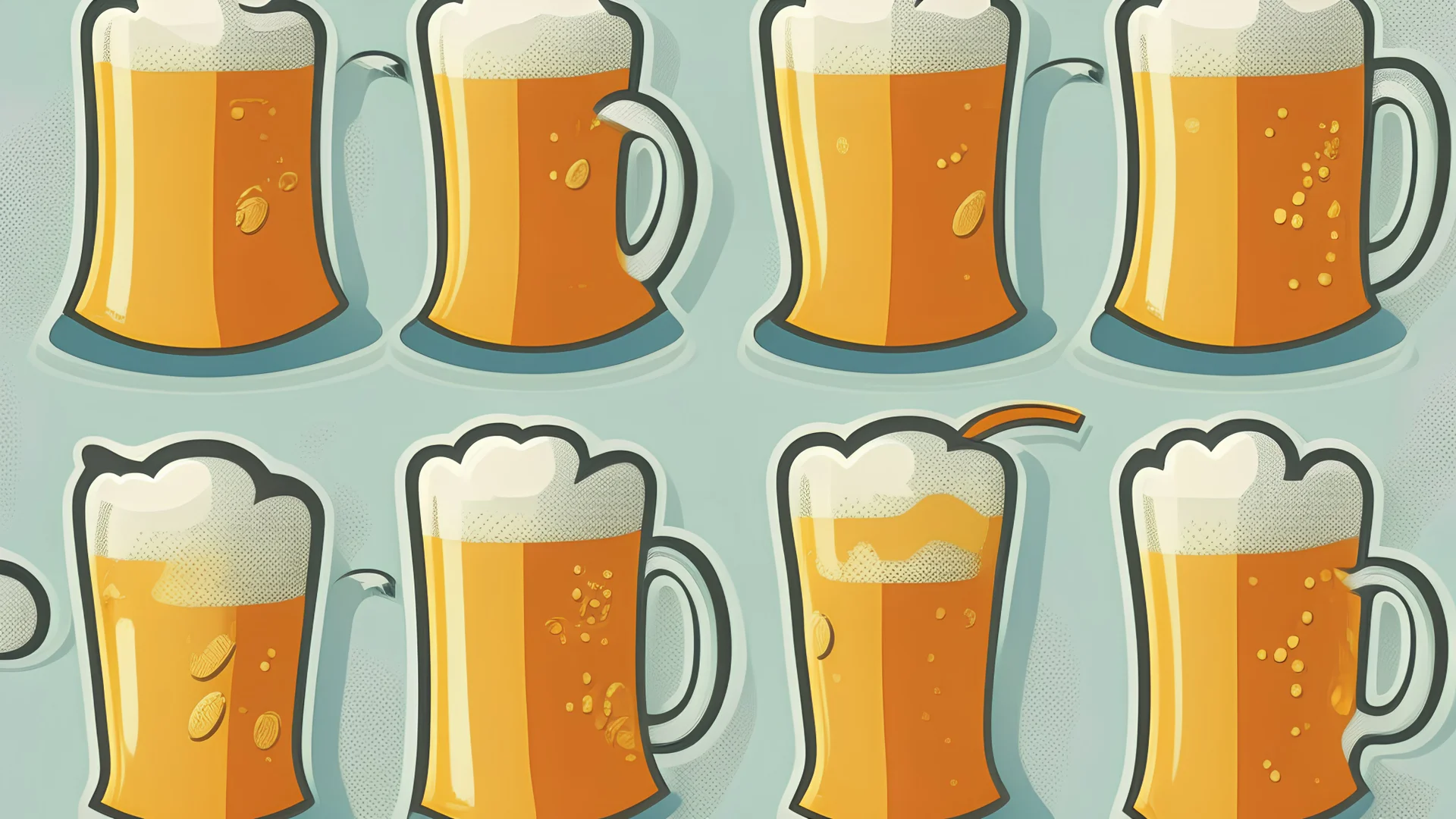 terugkerend patroon van bierglazen, realistische minimalistische cartoon style, witte achtergrond