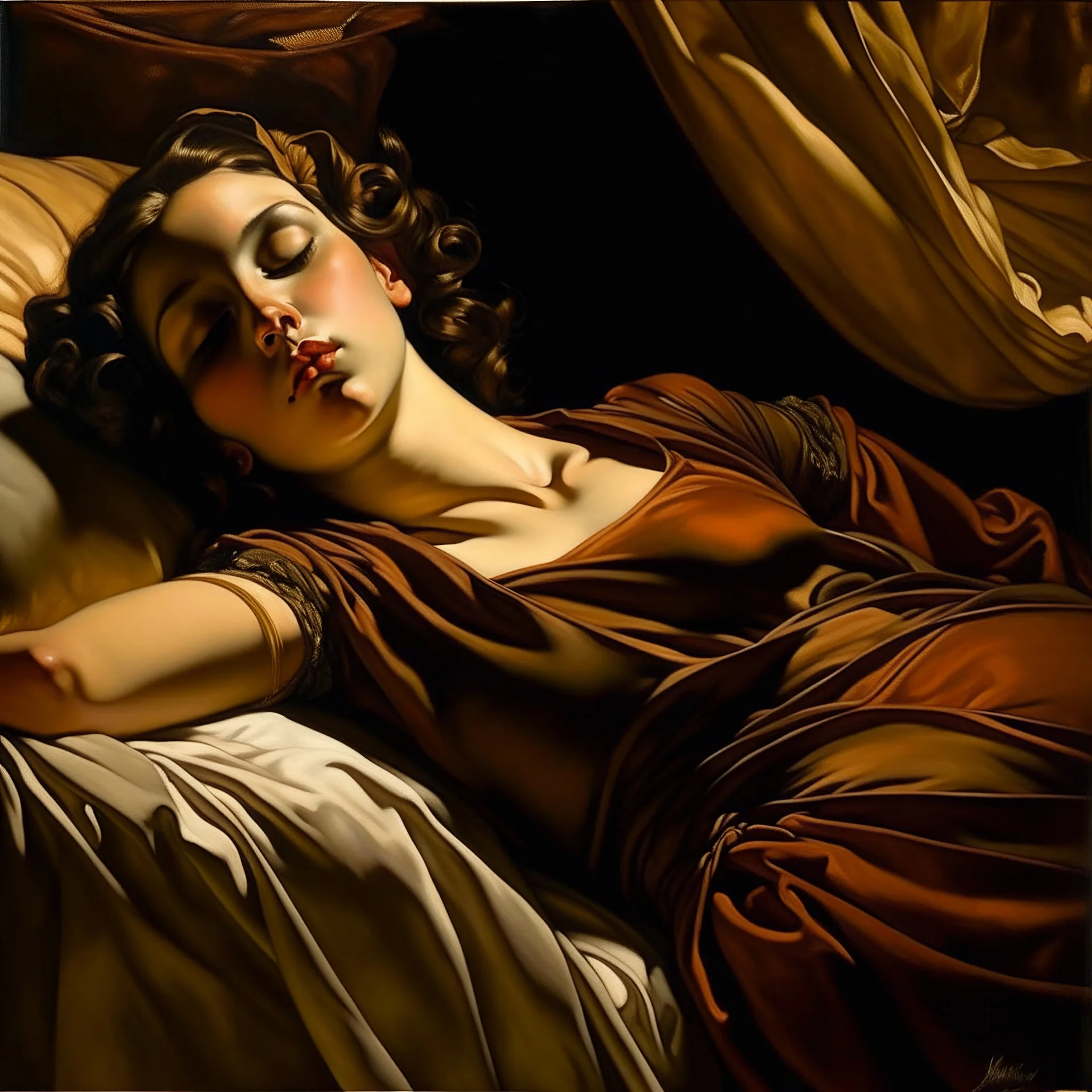 marlen dietrich in the style of Frederic Leighton, sleeping