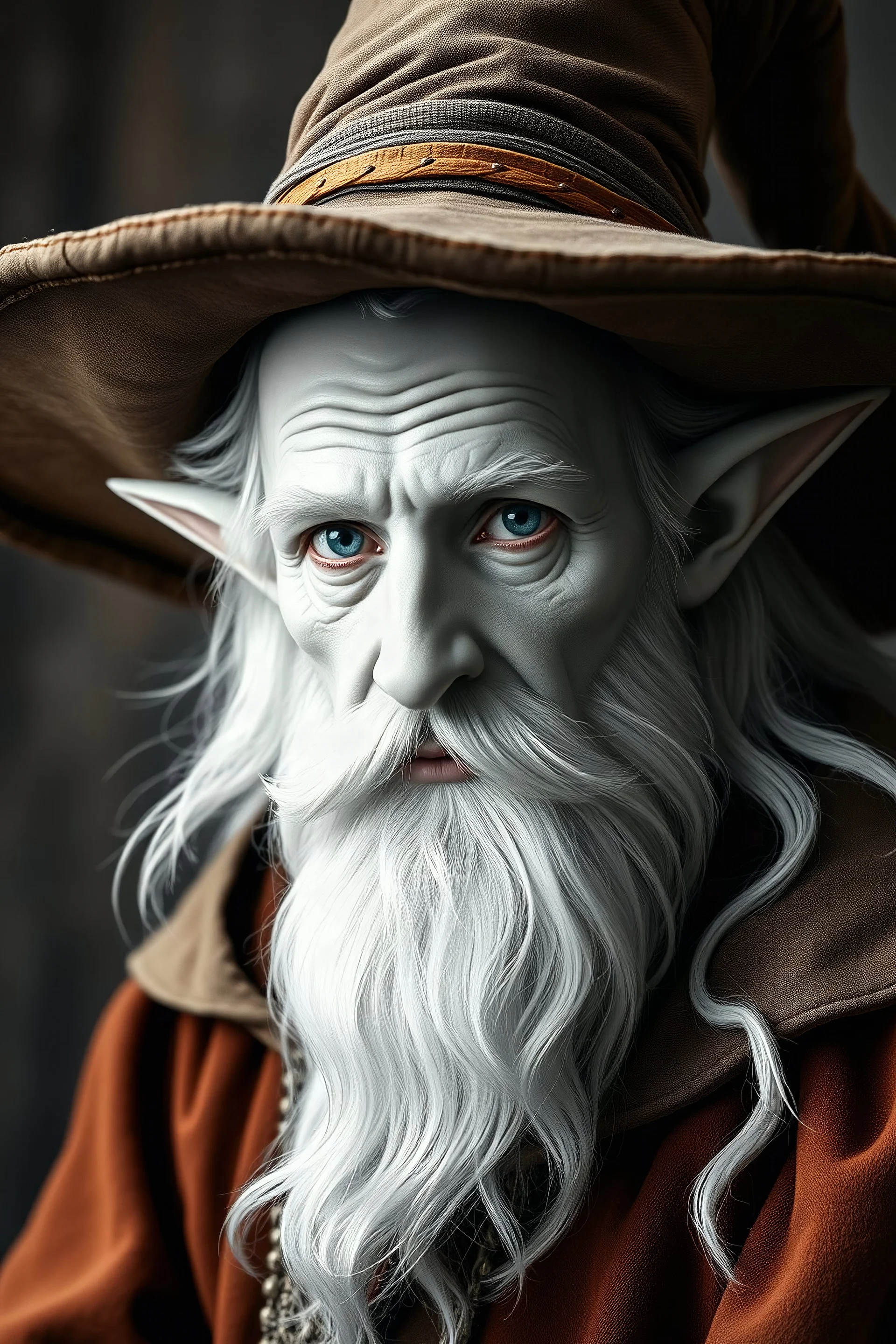 Wizard with white skin, point ears, and big hat