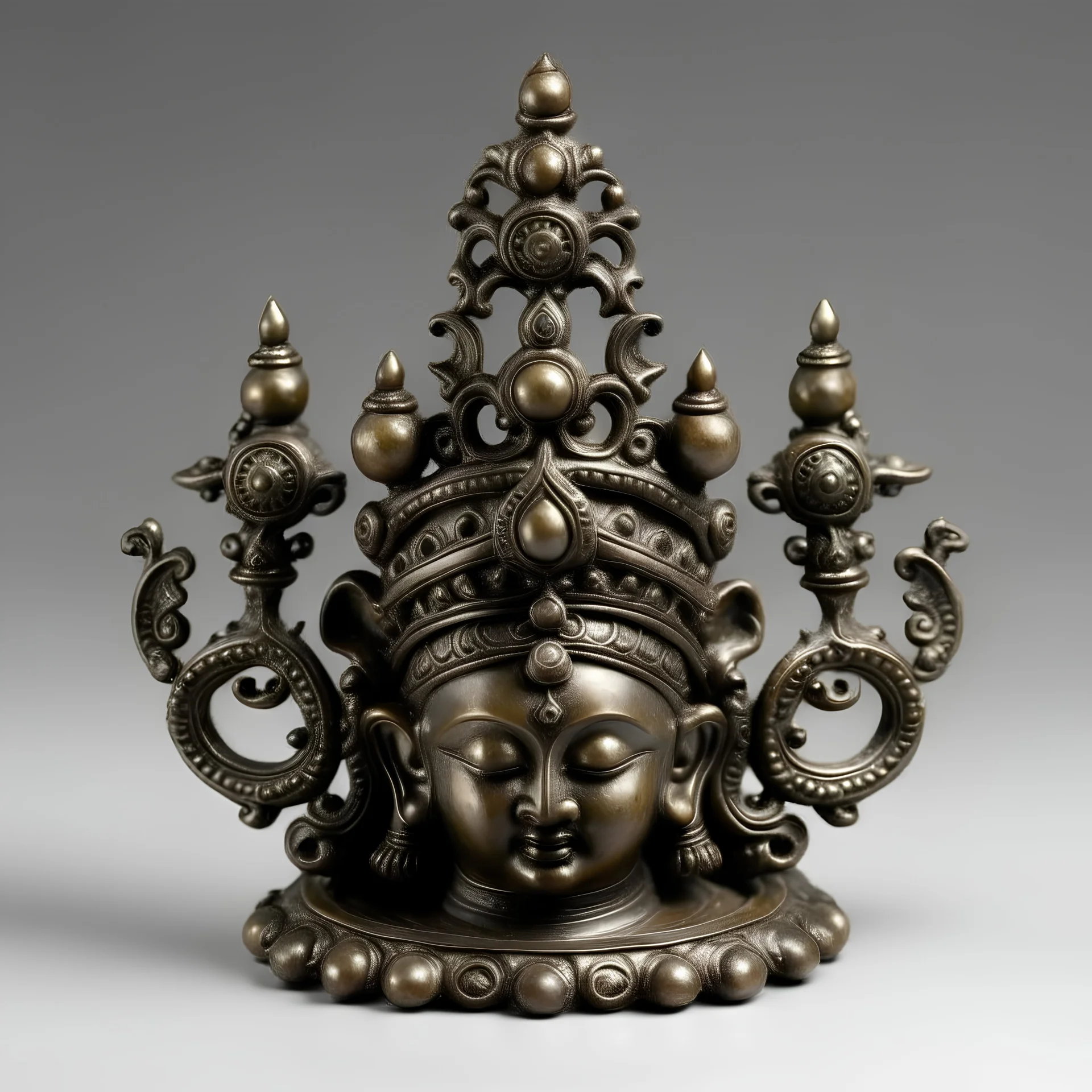 decorated crown of solid bronze wrought with image of hindu go