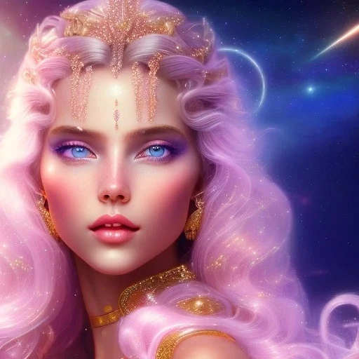  full body white goddess woman glitter smiling long blond hair blue eyes in a galactic ambiance, delicate colors in the foreground, full of details, smooth, light effect，vaporwave colorful, smooth, extremely sharp detail, finely tuned detail, ultra high definition, 8 k, ultra sharp focus