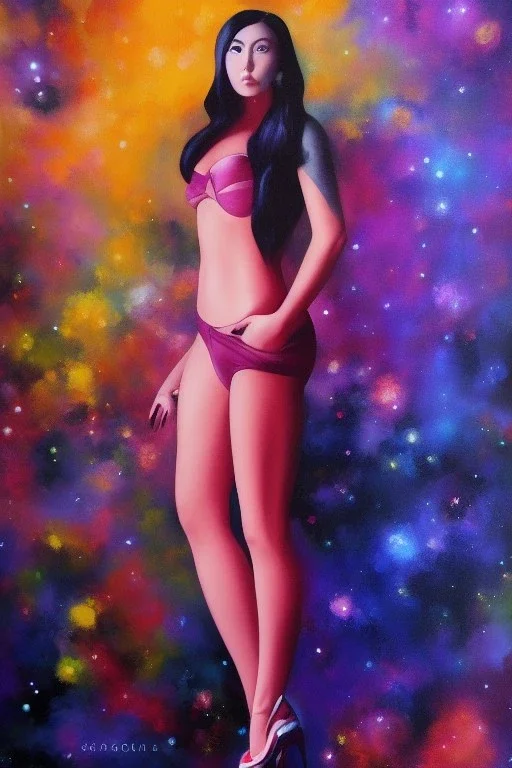 Full body portrait, painting, medium shot lady Spacecore