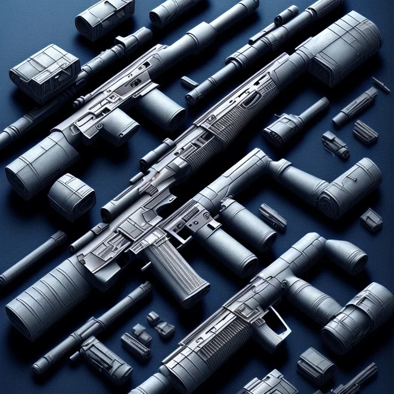 Modern rifle, blueprint, hyper realistic, photography, rays, amazing lighting