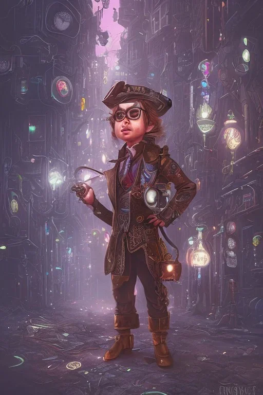 steampunk elf detective in a neon dystopian city