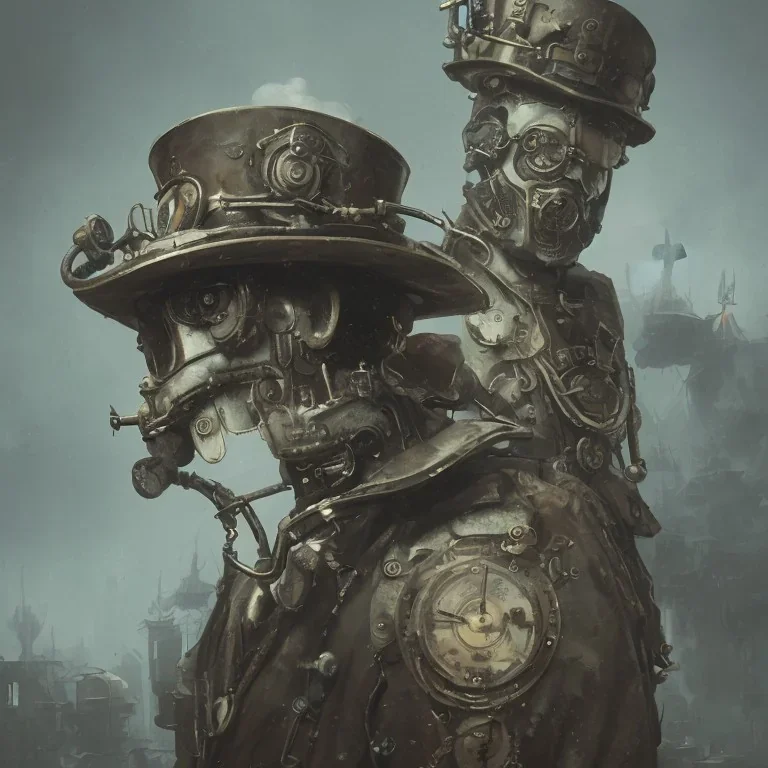 steam punk officer with human face, powerful, dramatic, creepy, matter, majestic, flow, illustration, concept art, by Greg Rutkowski, Sung Choi, Mitchell Mohrhauser, Maciej Kuciara, Johnson Ting