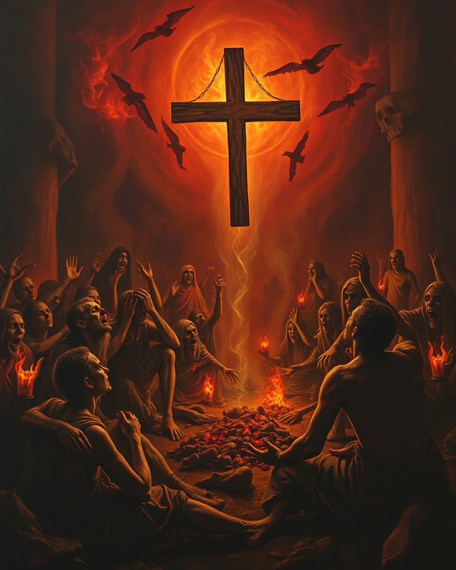 Bosch painting style, nightmare , sinners people suffering in hell crying for mercy , dramatic, great quality picture with cinematic scenes