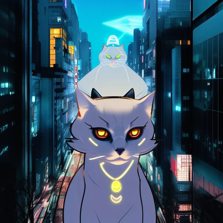 Cats cyber , Lazer eye , Tokyo city night view wallpaper