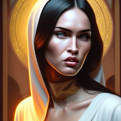 portrait of megan fox as a sultry nun, catholic, church, bible, christian, intricate, headshot, highly detailed, digital painting, artstation, concept art, sharp focus, cinematic lighting, illustration, art by artgerm and greg rutkowski, alphonse mucha, cgsociety