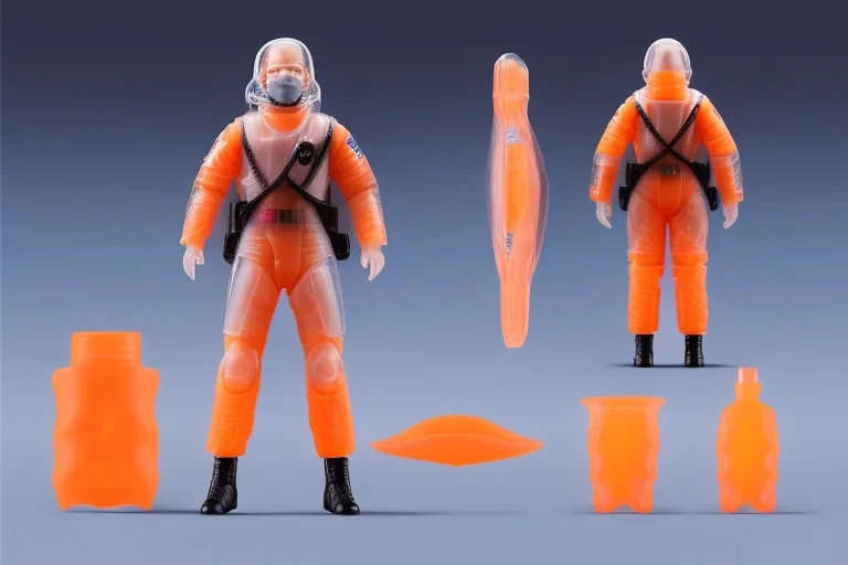 Vaquform Plastic Clear shell toy packaging, G.I. Joe doll, mike pence space force uniform, orange