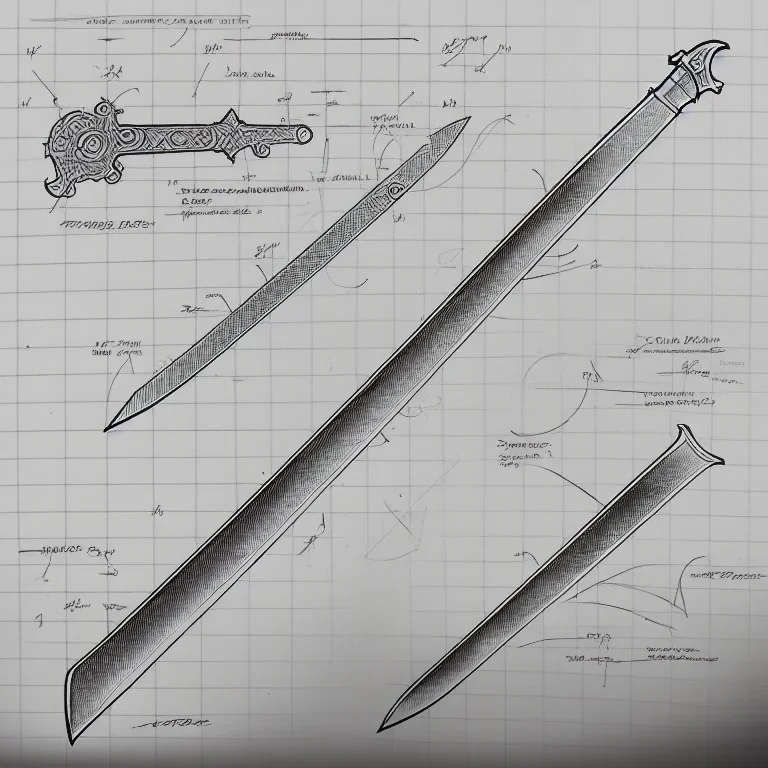 Full Blueprint sketch of one modern sword