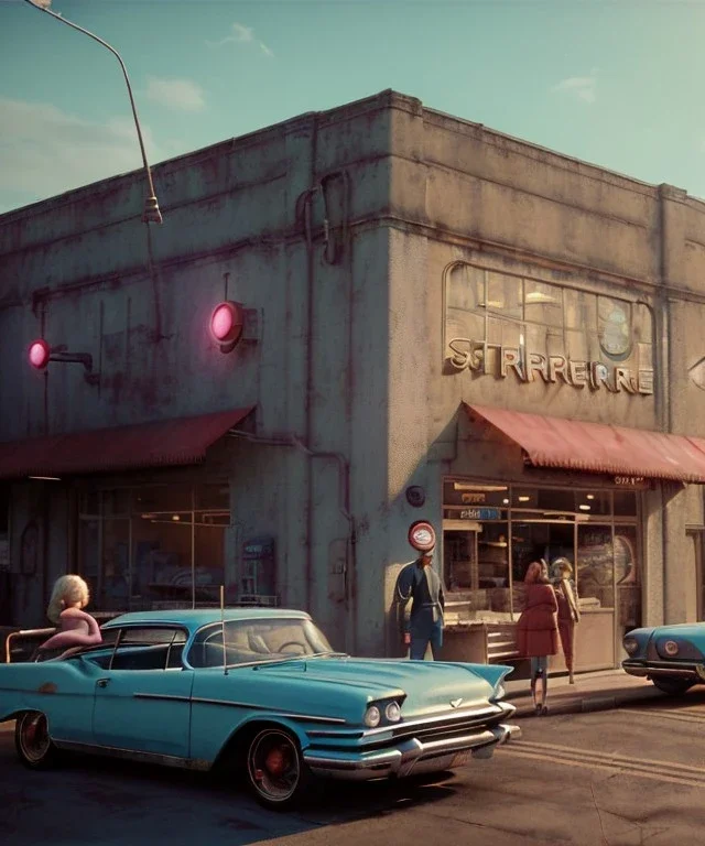 Ultra Realistic retro sci-fi movie Supermarket parking scene, 1960 year, waist up view portrait, 2 clones blonde women, sweet young Jane Fonda face, perfect iris, glow eyes, face makeup, tight latex coat. Scream people background, Retro sci-fi style, soft color, highly detailed, unreal engine 5, ray tracing, RTX, lumen lighting, ultra detail, volumetric lighting, 3d, finely drawn, high definition, high resolution.