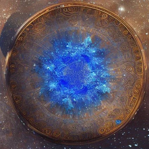 16K resolution sharp concept art with a light shiny golden circle in its center which is surrounded by a lot of very tiny epic fantasy blue ice flowers and a lot of very tiny snowflakes, majestic, intricate, masterpiece, insanely detailed, cinematic smooth, intricate details , iridescent accents