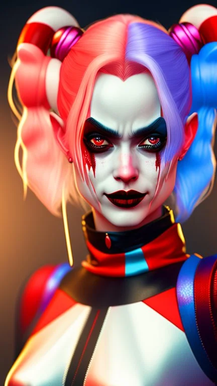 Harley Quinn, high delicate defined details, beautiful, atmospheric, matte, 3 d 8 k octane rendered, sharp focus, illustration, high detail, ultra realistic, highly saturated colors