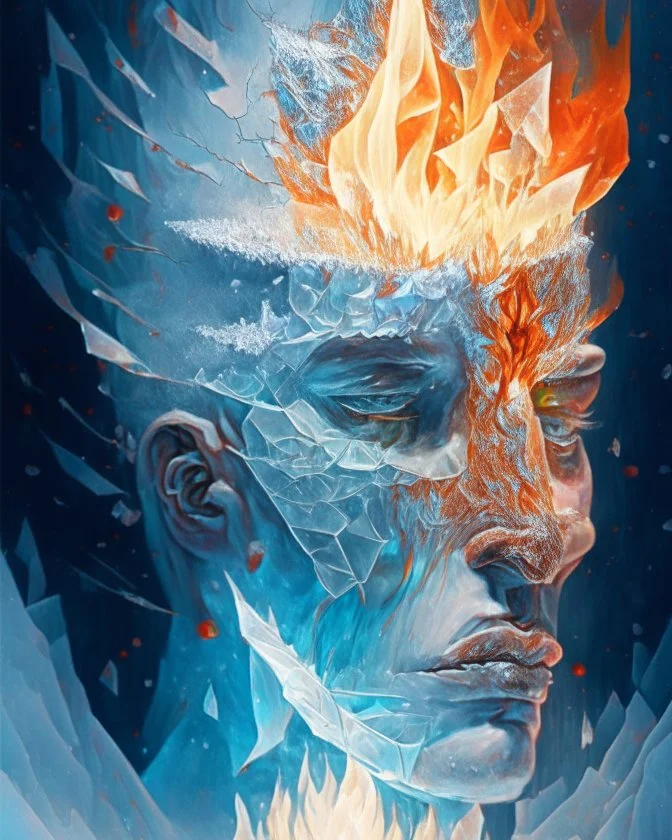 the anatomy of a human head made of snow, crystal ice and fire , an ultrafine detailed painting by whadatobexy, octopath traveler, vanitas, angular, altermodern, surreal