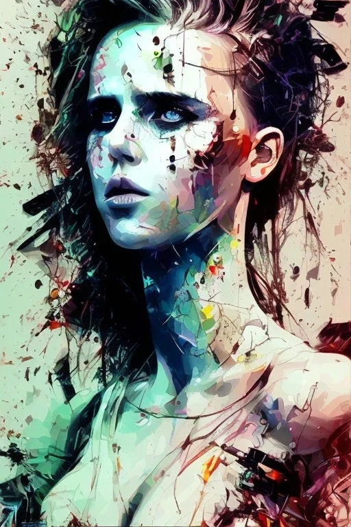 Danish singer MØ face, Abstract Yoji Shinkawa, neon tones,