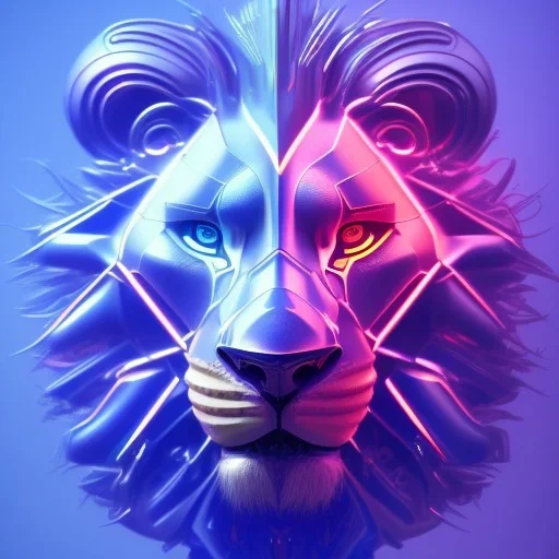 A beautiful portrait of a cyborg lion blue neon color scheme, high key lighting, volumetric light high details psychedelic background