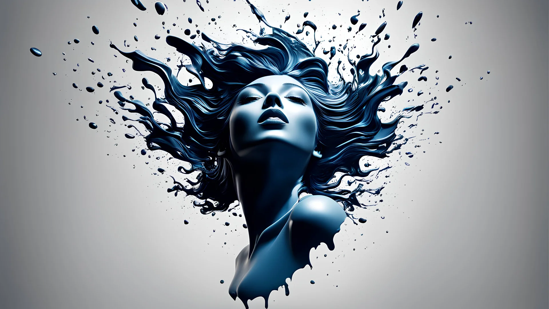 a volumetric splash in a shape of a woman contour