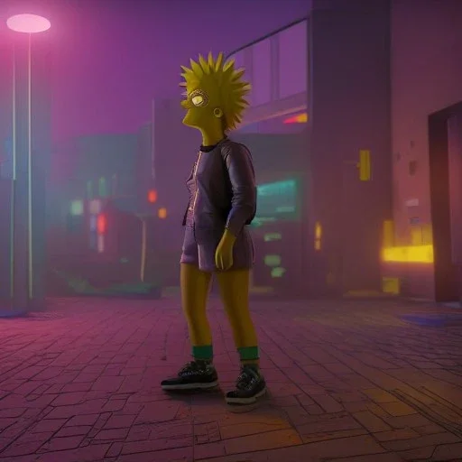 Lisa Simpson cyberpunk unreal engine character very detailed cinematic view,8k, glowing