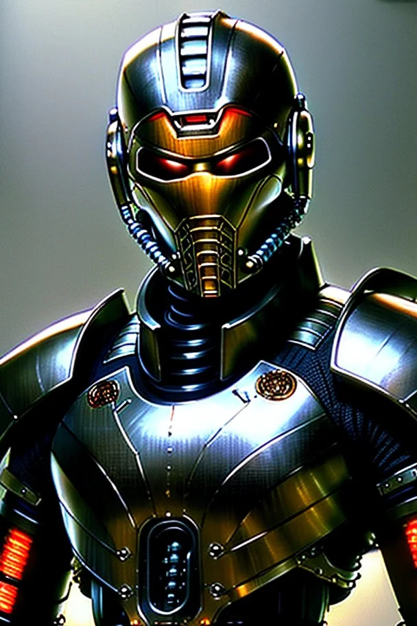 Cybernetic samurai wearing biomechanical armor, photorealistic