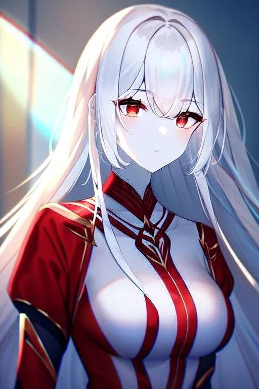 girl, masterpiece, best quality, cinematic lighting, detailed outfit, vibrant colors, perfect eyes, long hair, white hair, red eyes, white skin, red eyeliner