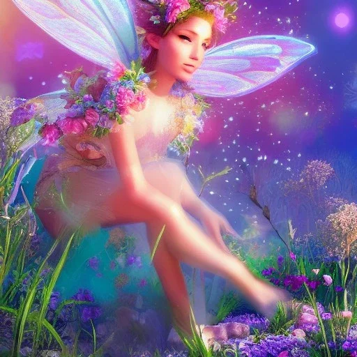  Beautiful and bright fairy of spring,delicate flowers, knees up portrait, butterfly, fantastical, intricate detail, splash screen, complementary colors, fantasy concept art, 8k resolution, Unreal Engine 5"