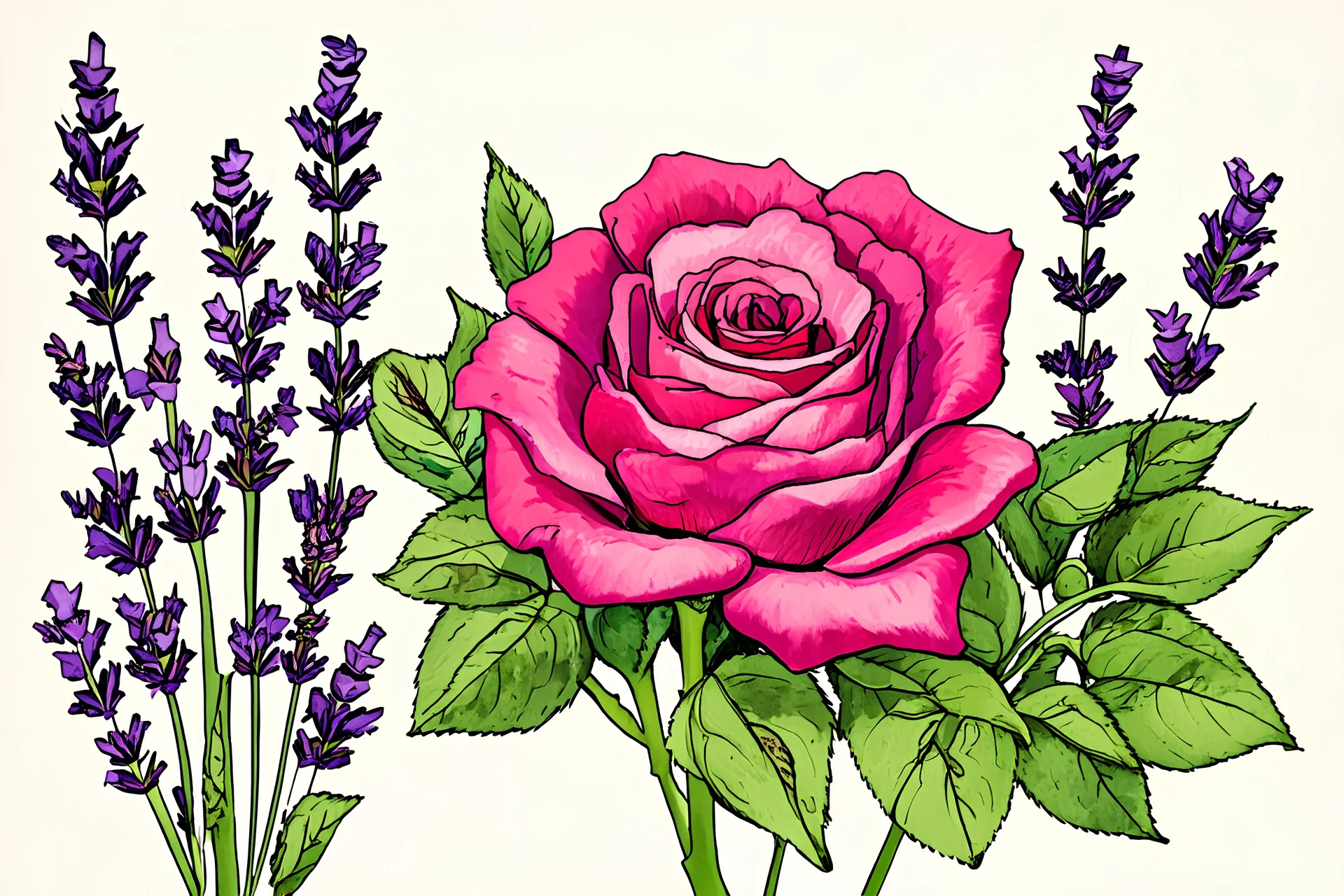 An illustration rose mix with provence lavender for illustration pop up book